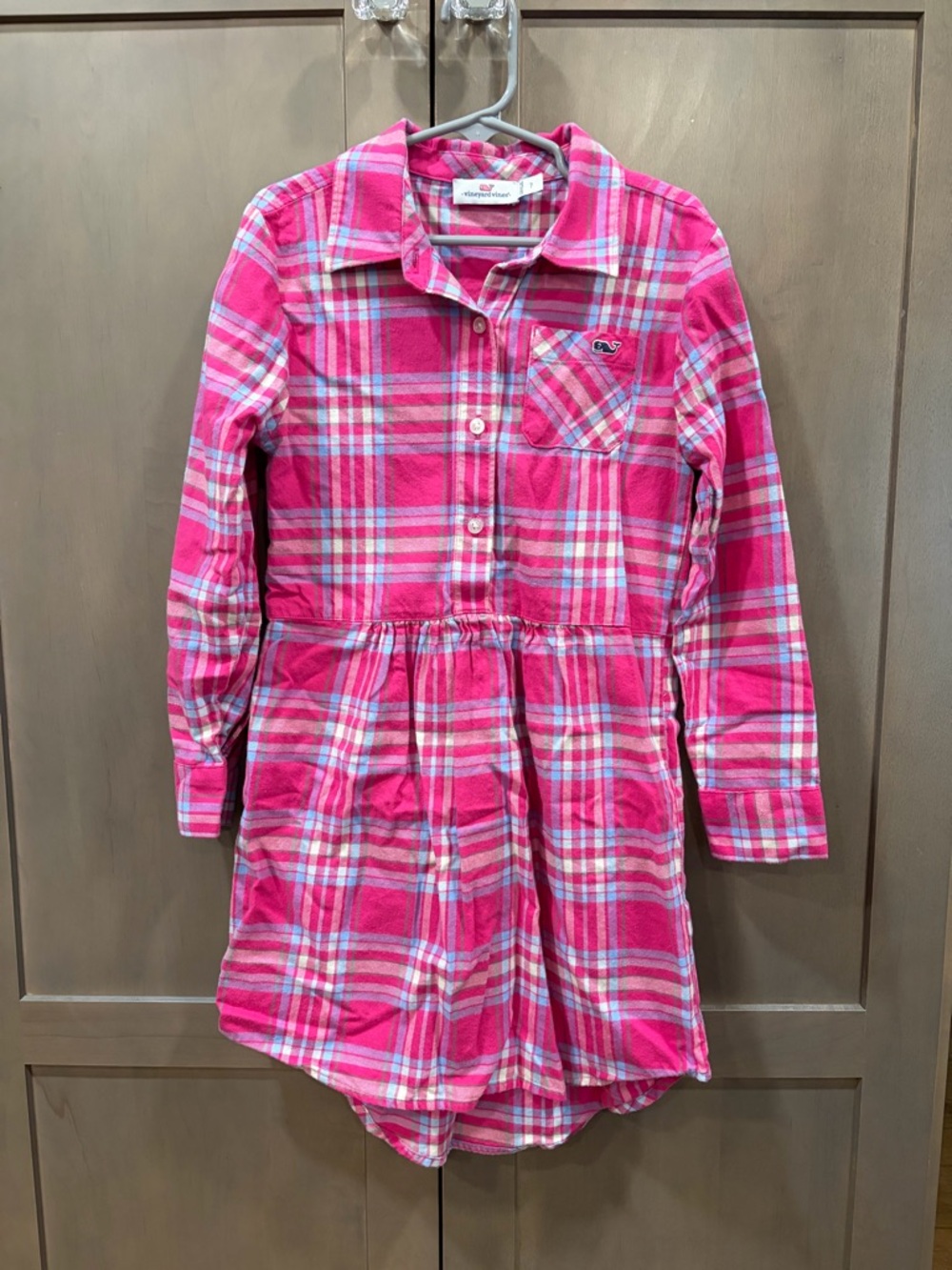 Vineyard Vines Girls Hot Pink Plaid Button-Front Dress